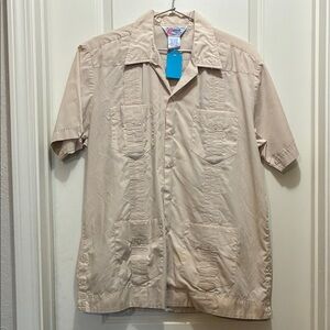 Romani Collection Men's Guayabera Tan Short Sleeve Shirt size large